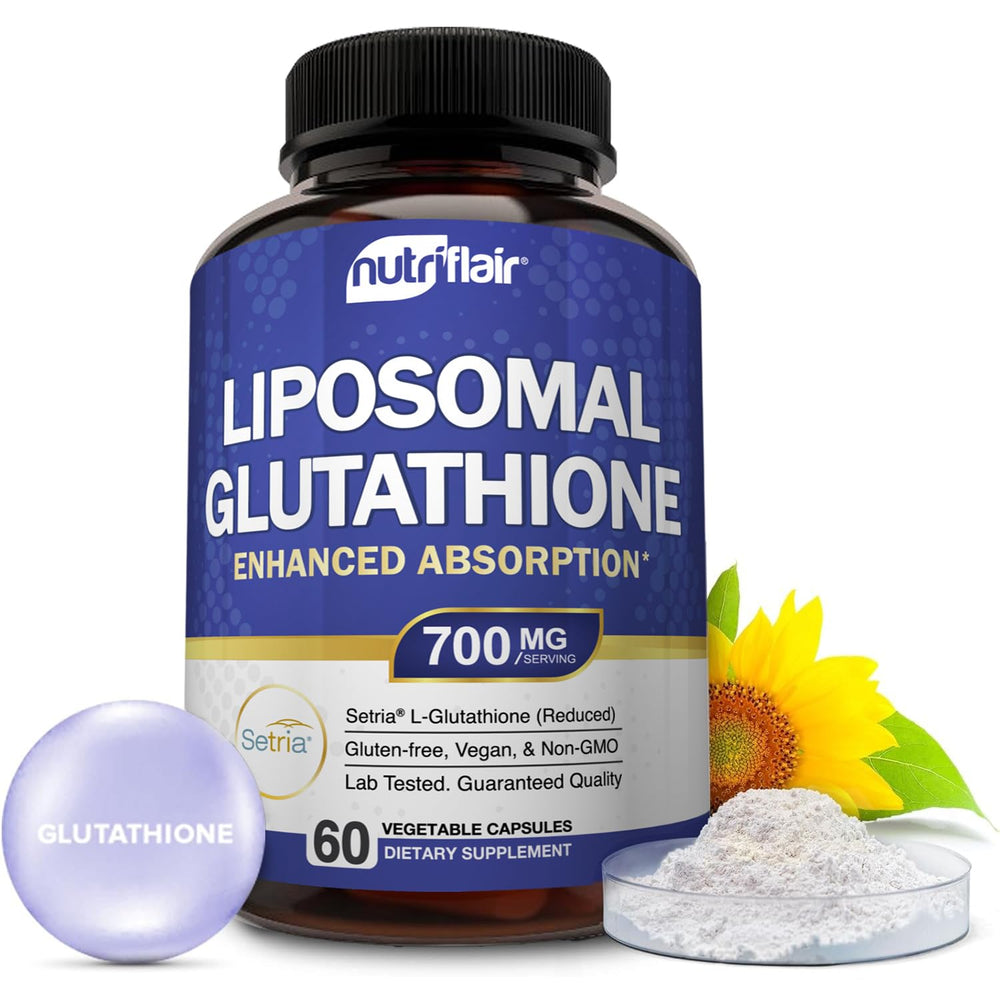 NutriFlair Liposomal Glutathione 700mg bottle with capsules (hero image)