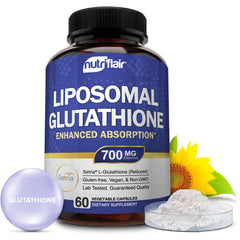 NutriFlair Liposomal Glutathione 700mg bottle with capsules (hero image)