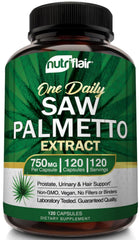 NutriFlair Saw Palmetto 750mg bottle for prostate health and hair support