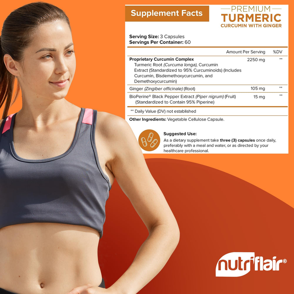 Packaging shot of NutriFlair Turmeric Curcumin 180 capsules