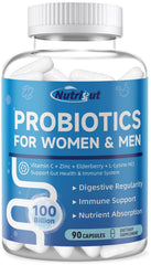 NutriGut Probiotics bottle with 100 Billion CFUs for men and women