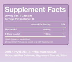 Close-up of Myo-Inositol 4000 mg & D-Chiro 100 mg label on bottle