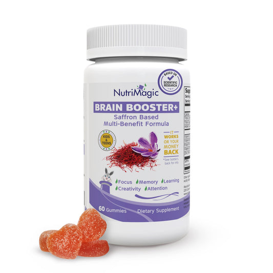 NutriMagic Brain Booster+ Kids Saffron Gummies bottle label