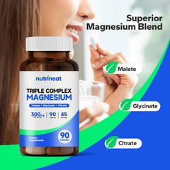 Close-up of NutriNeat magnesium capsules showing the Glycinate/Citrate/Malate blend
