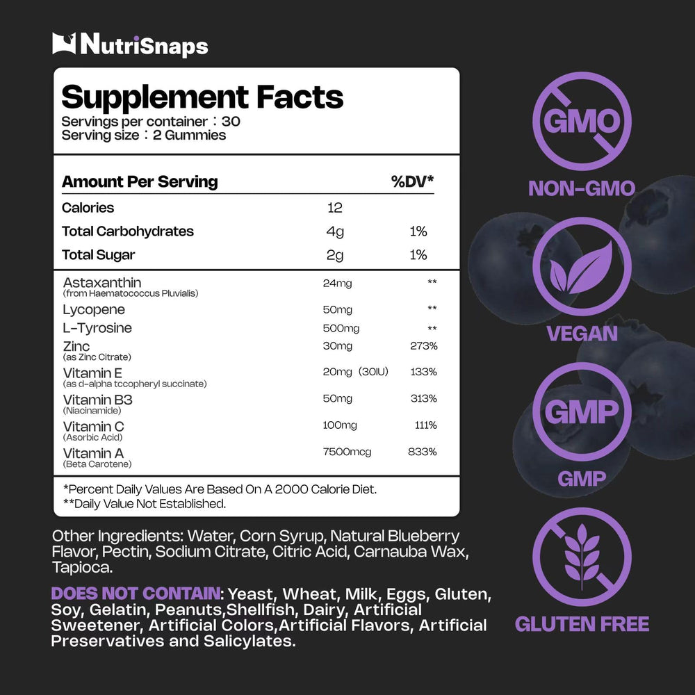 Nutrisnaps Tanning Gummies packshot with bottle