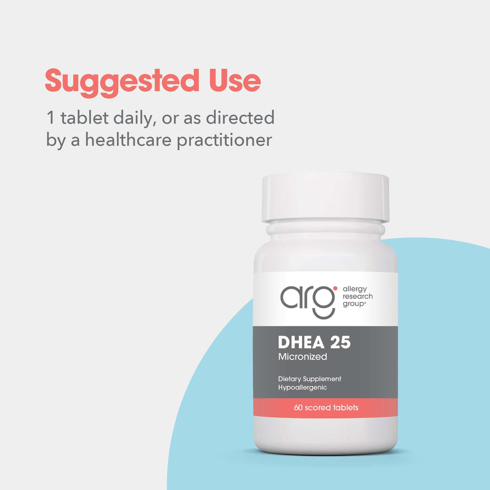 Nutrition facts panel for DHEA 25mg supplement