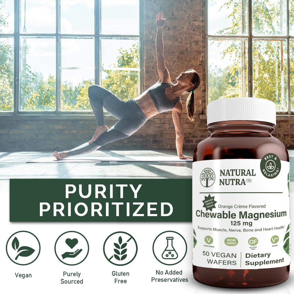 Nutrition facts label for Natural Nutra Magnesium Chewables