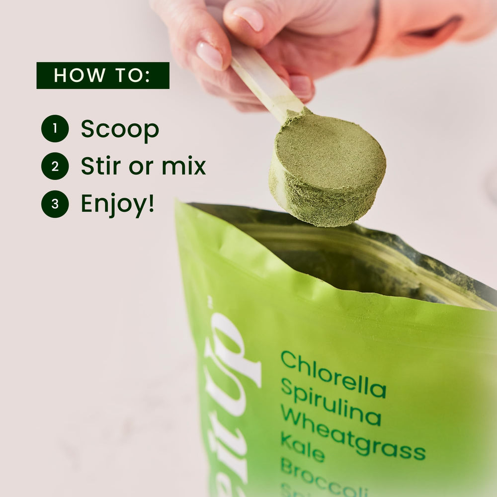 Nutrition facts panel for Live It Up Super Greens Berry
