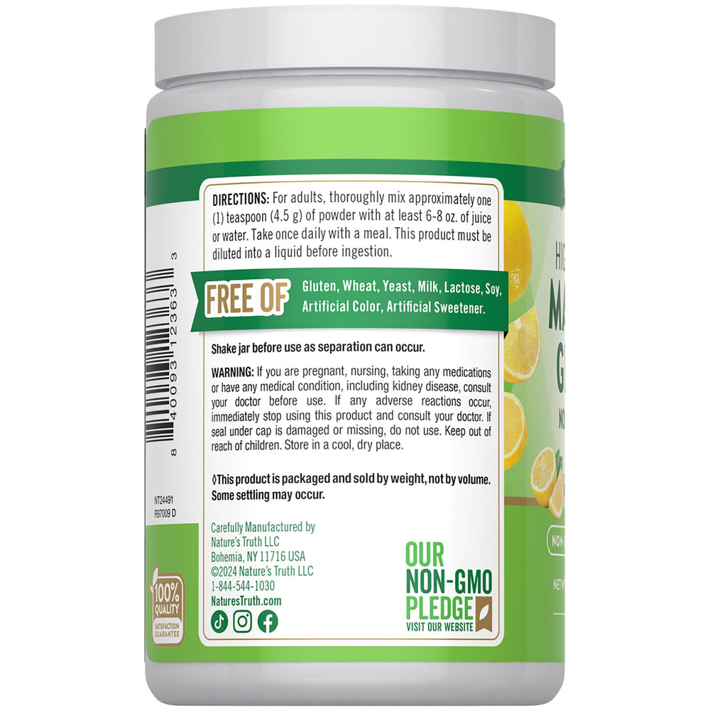 Nutrition facts panel and ingredient information