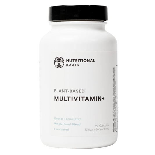 Nutritional Roots Multivitamin+ bottle with plant-based ingredients