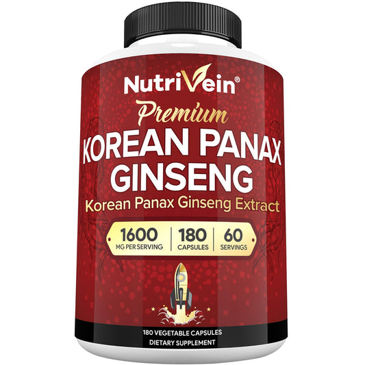 Bottle of Nutrivein Korean Red Panax Ginseng 1600mg with label