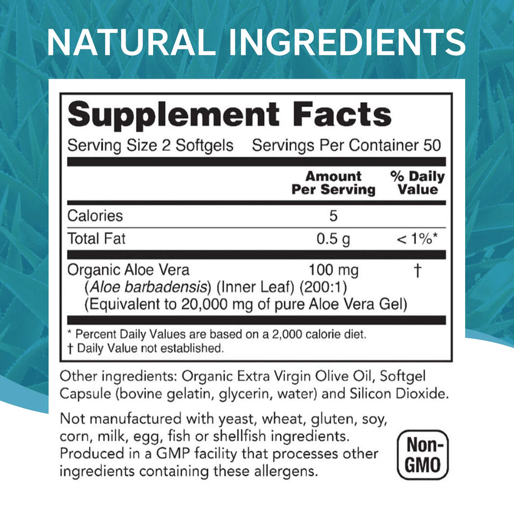 Side view of NutriWorth Aloe Vera 100 softgels packaging