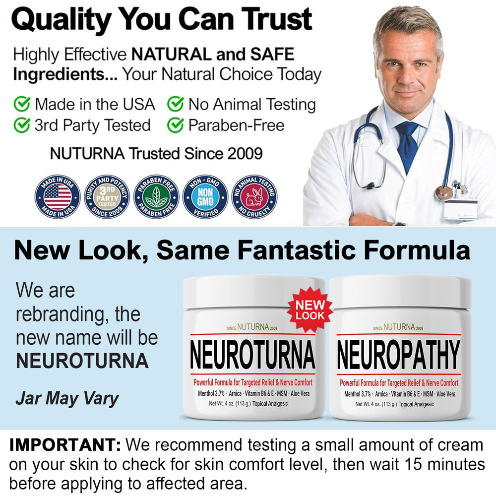 Nuturna Neuropathy Nerve Relief Cream application foot suggests soothing daily comfort after standing.