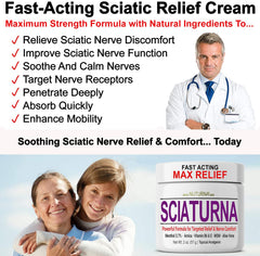 Nuturna Sciatica Cream bottle showing easy application and cooling sensation