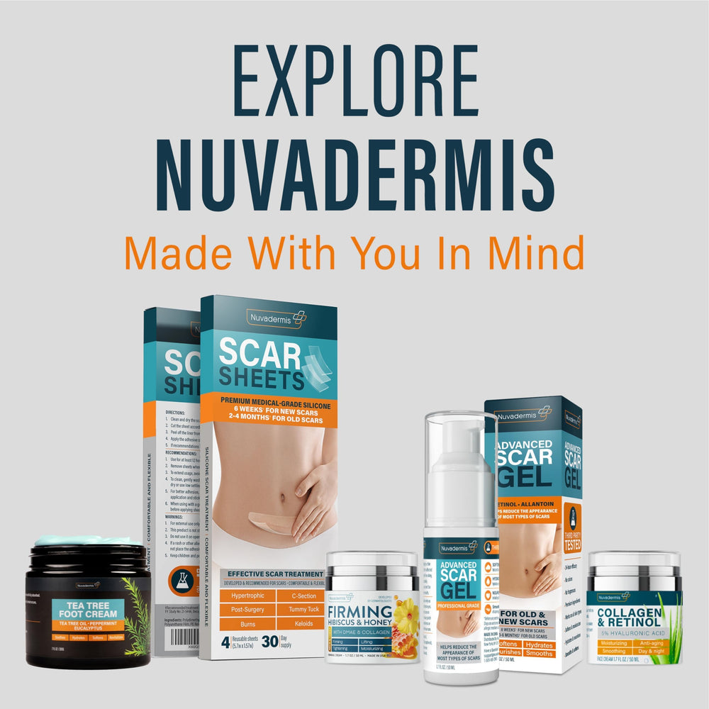 NUVADERMIS Advanced Scar Gel cruelty-free label signals ethical skincare.