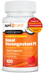 NUVICARE max-strength PE tablets bottle for direct nasal relief during everyday congestion