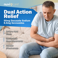 NUVICARE Senna Plus label closeup notes 50 mg docusate and 8.6 mg sennosides.