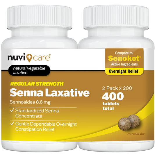 NUVICARE Senna Tablets package front view highlighting gentle overnight relief potential.