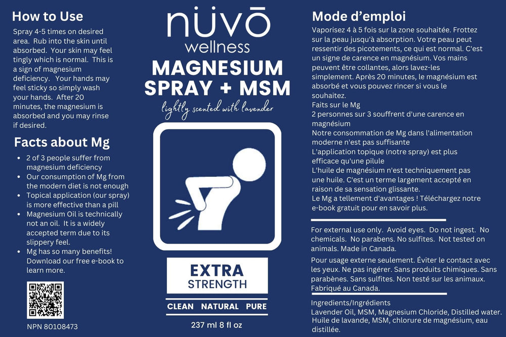 Nuvo Wellness Magnesium Spray with MSM 12oz highlighting lavender scent