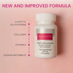 Nutritional label showing ingredients for NuWhite S-Acetyl Glutathione