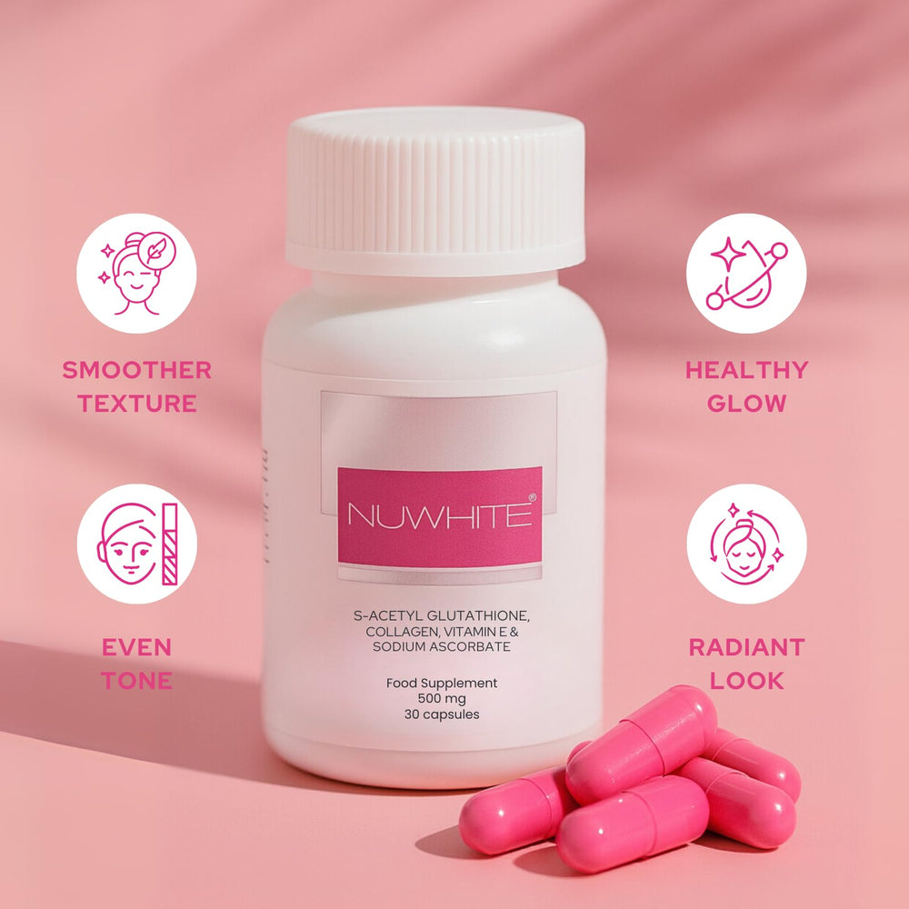 Daily use capsules for NuWhite S-Acetyl Glutathione on a clean surface