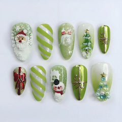 Nxtpz Christmas press-on nails in green Santa stripe for quick at-home manicure