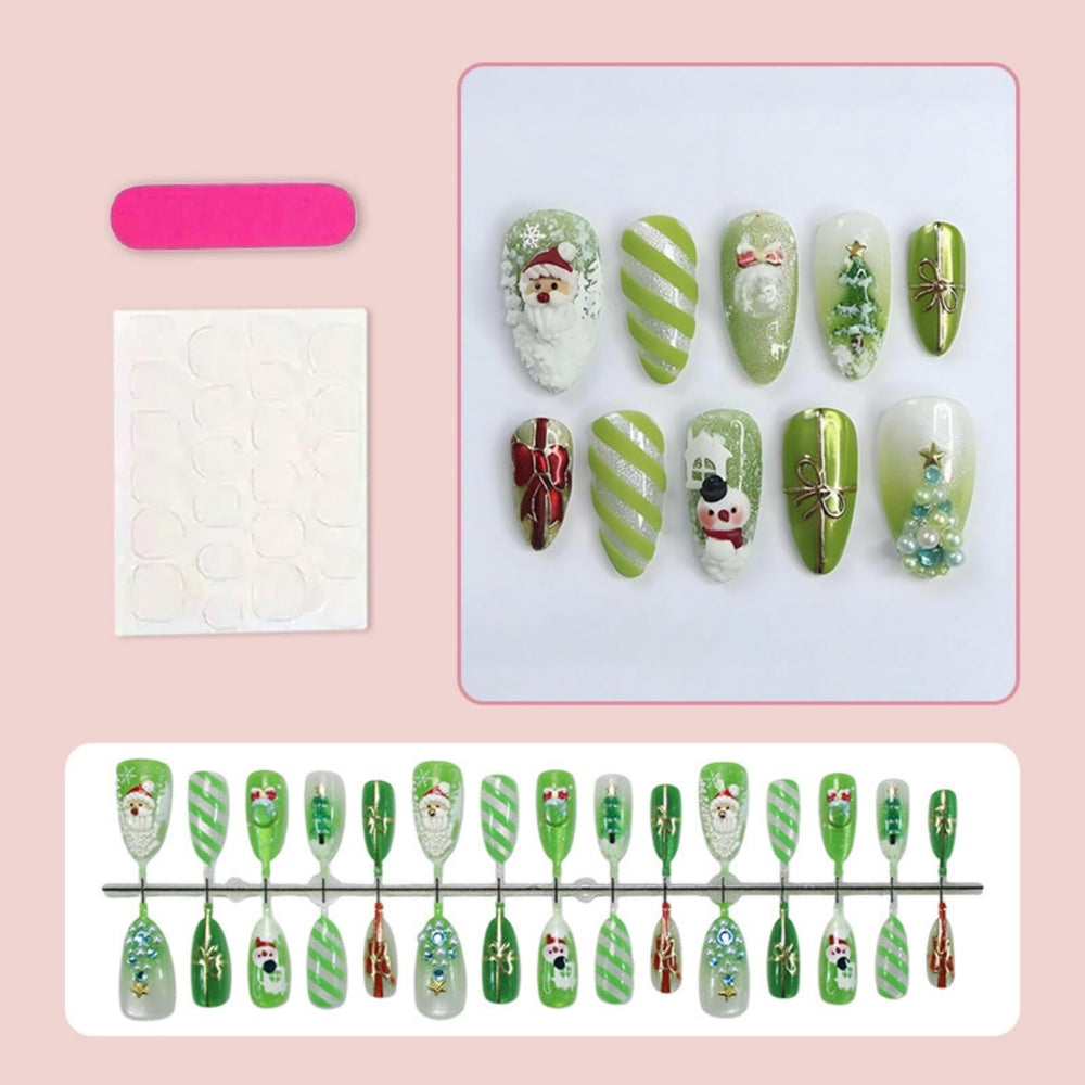 Nxtpz glossy full-cover nails with festive green Santa stripe design