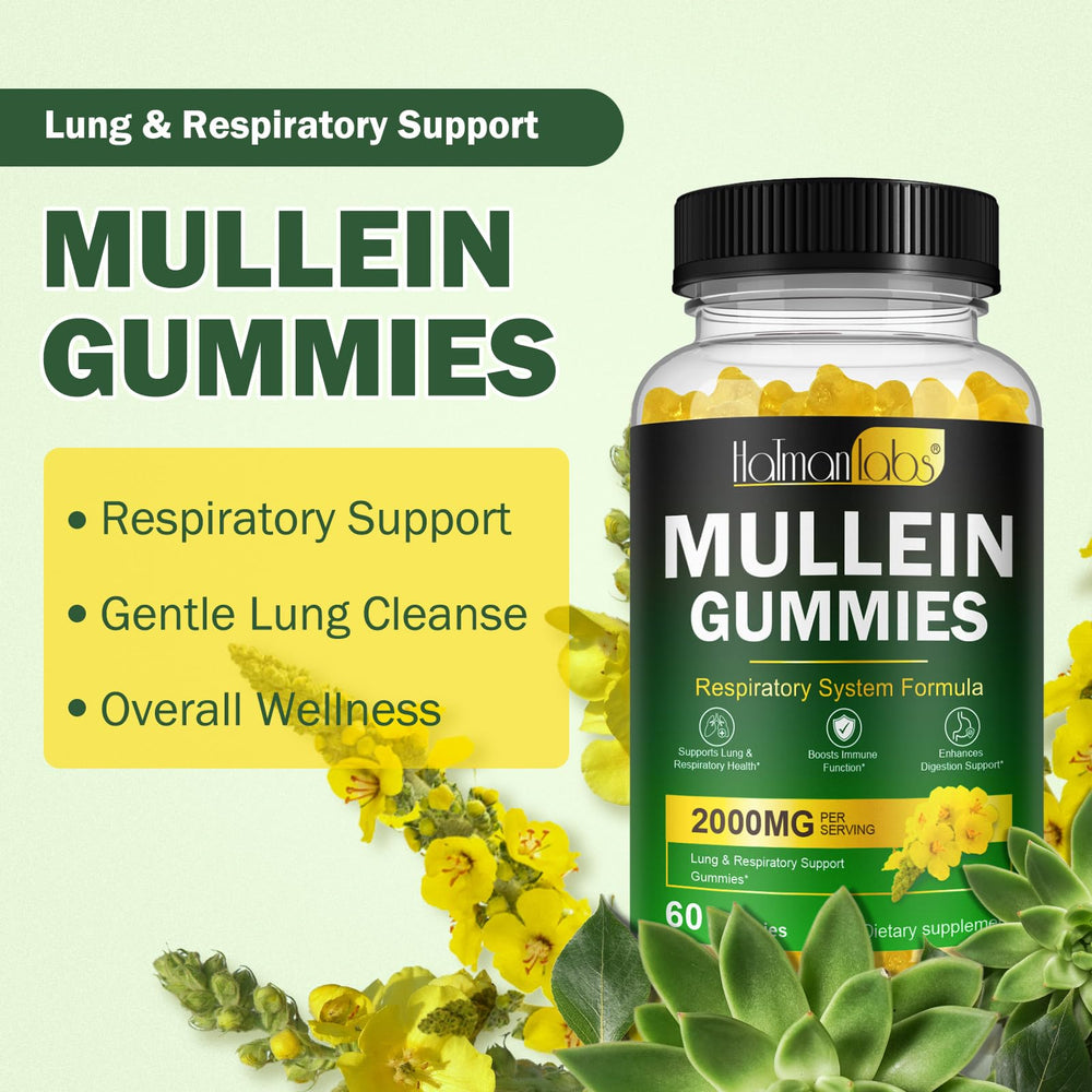 Front label of Nyloriaine mullein gummies on bottle