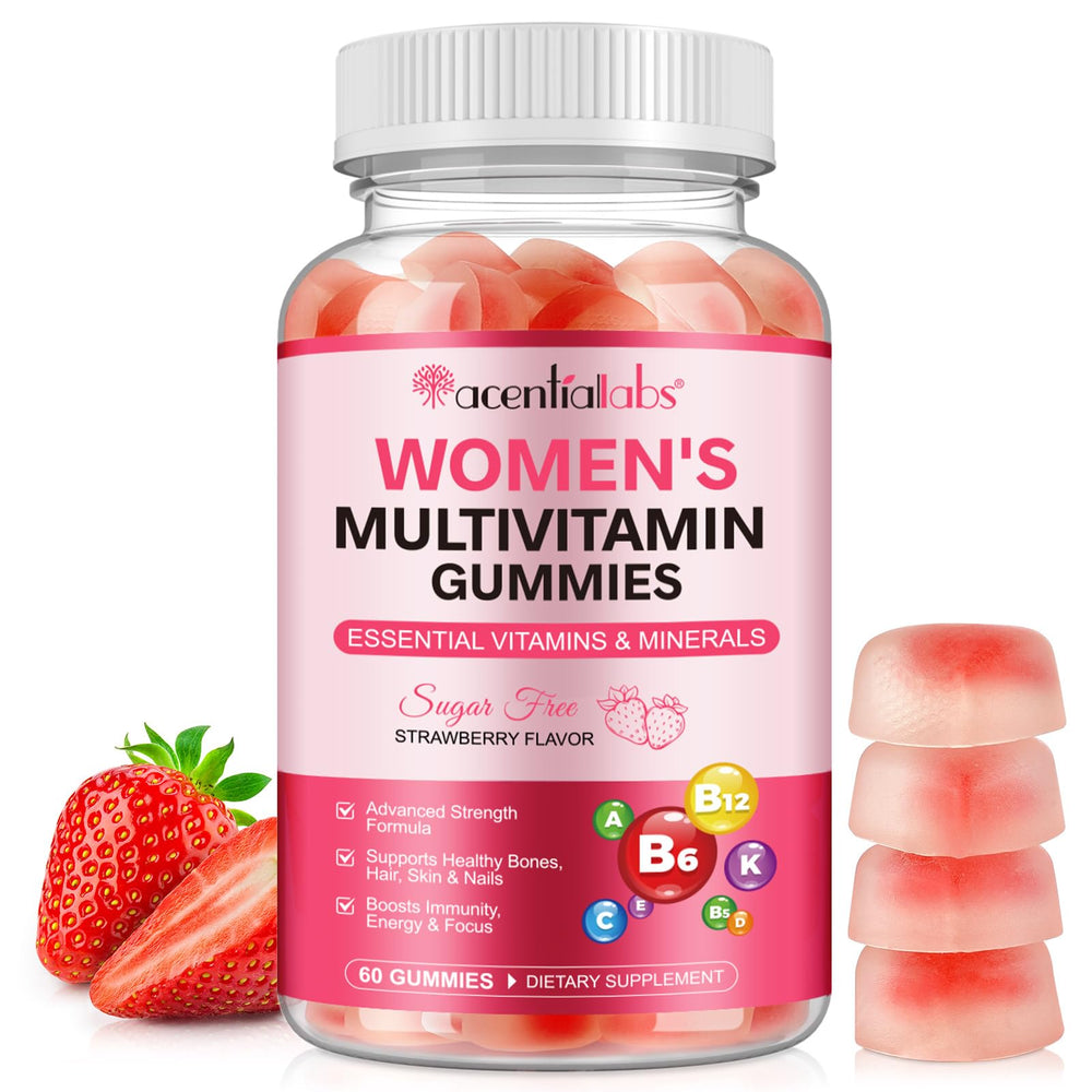 Front of Nyloriaine Women's Multivitamin Gummies bottle with Strawberry flavor