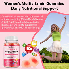 Product marketing image showing gummies and health benefits