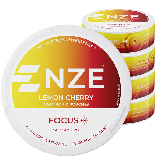NZE Caffeine Free Nootropic Pouch Lemon Cherry close-up