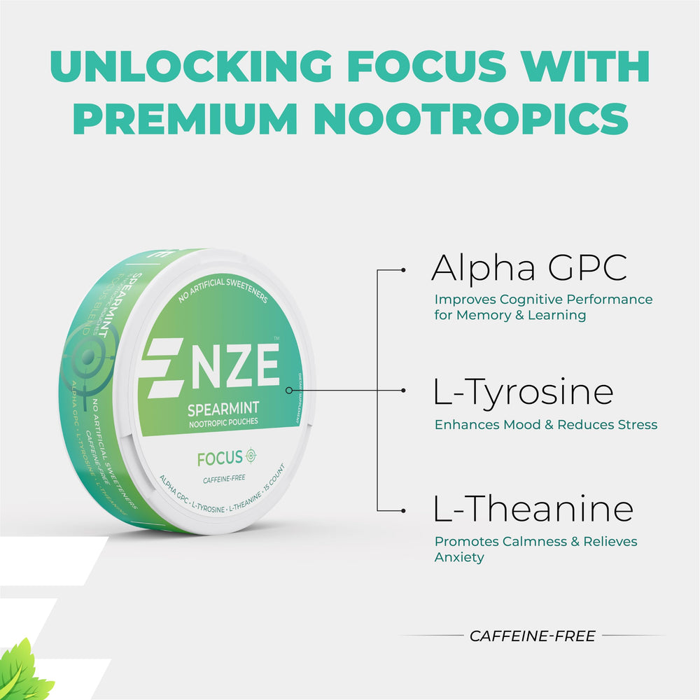 NZE logo and 'Caffeine Free' badge on pouch