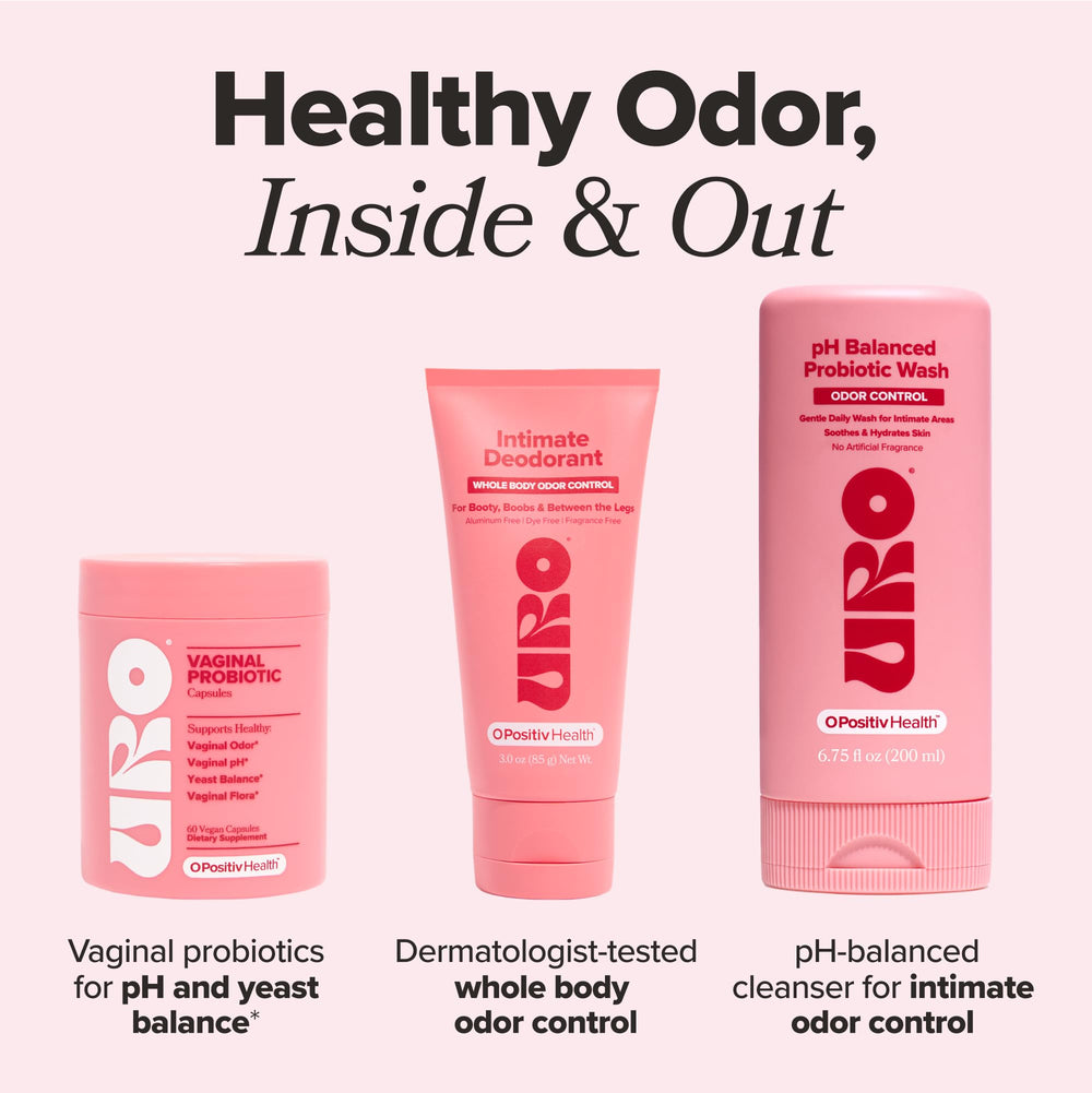 O Positiv URO packaging display communicates product benefits and clean ingredients.