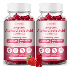 Front view of Oakevlp Liposomal Alpha Lipoic Acid Gummies 2000mg 2-pack bottle