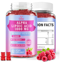 Front view of OALSE Alpha Lipoic Acid Gummies 1000mg Raspberry