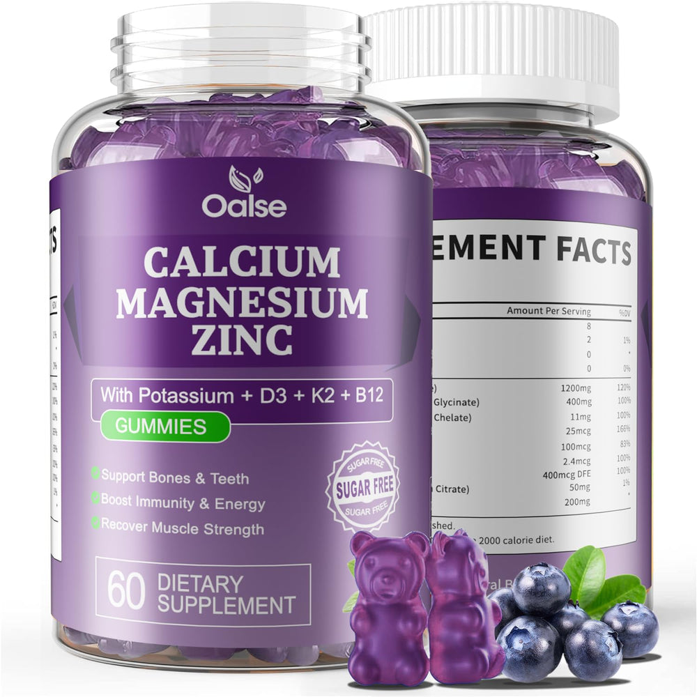 OALSE Calcium Magnesium Zinc Gummies blueberry flavor bottle front view