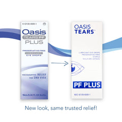 Oasis Tears OT6500 PF Plus label detail conveying daily hydration.