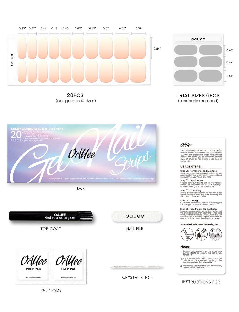 Included tools with OAUEE kit help prep nails and apply strips easily.