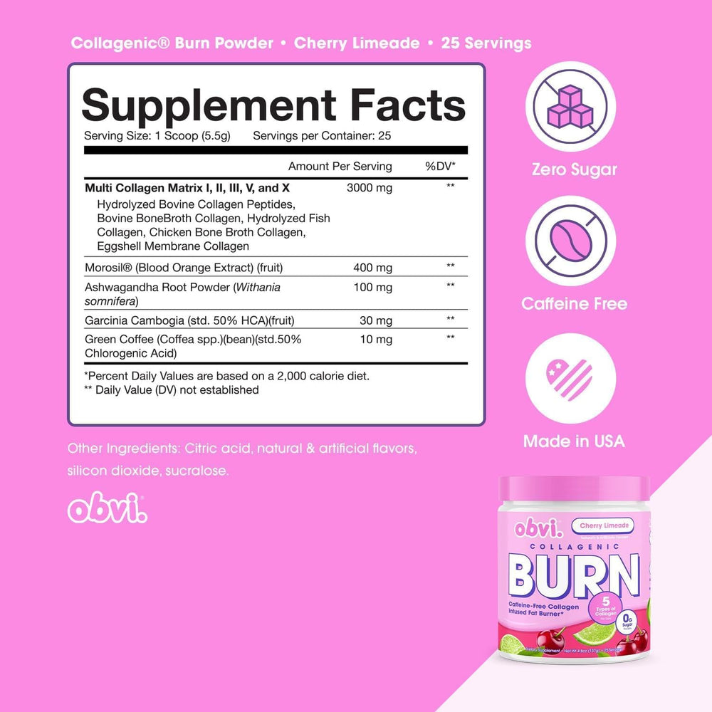 Scoop of Obvi Collagenic Burn Powder Cherry Limeade