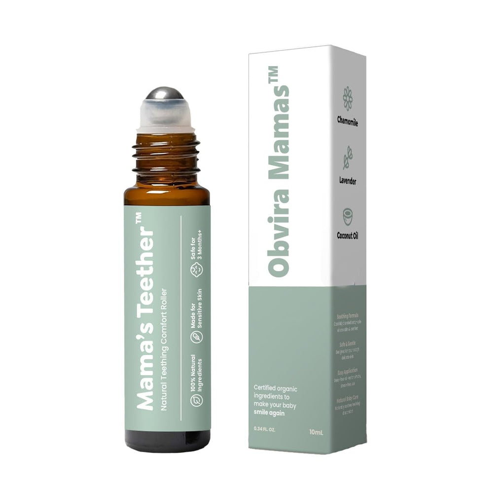 Obvira Mamas Teething Roller bottle with chamomile and rose oil