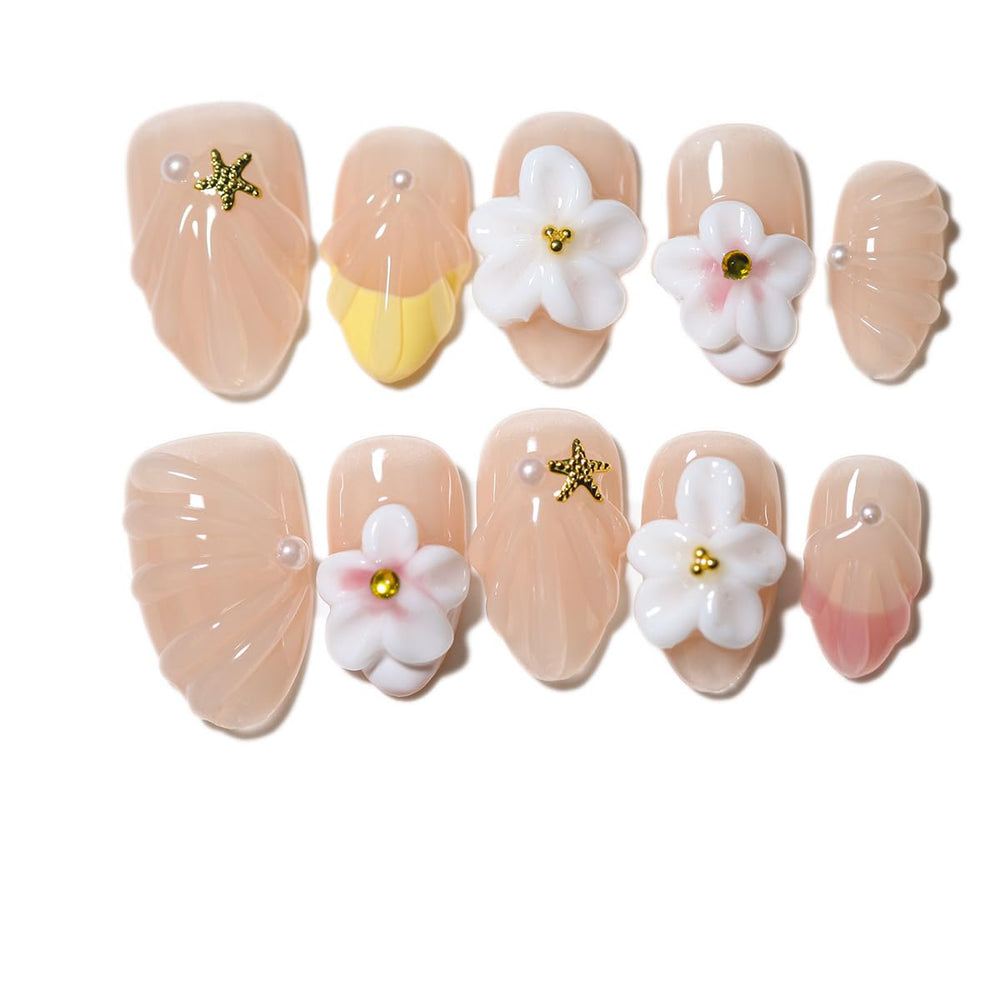 Ocean A04 nails with 3D floral gradient for a quick salon-like manicure