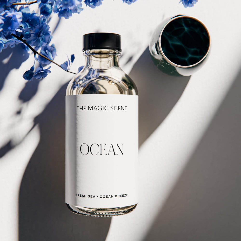 Middle notes imagery for Ocean diffuser oil: Rose, Lily of the Valley, Green Apple