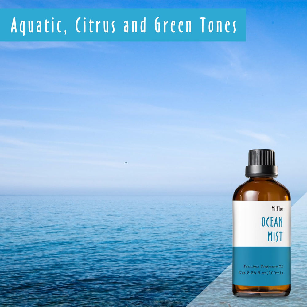 Close-up of Ocean Mist fragrance oil label