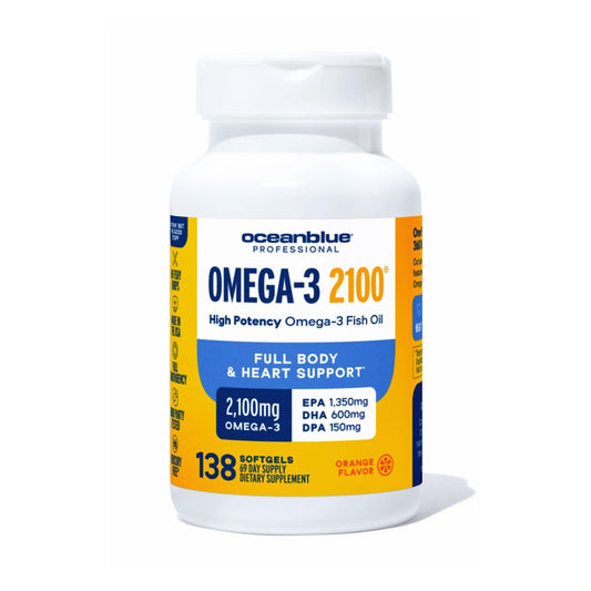 Oceanblue Omega-3 2100mg orange flavored softgels bottle front