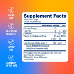 Orange flavor Oceanblue Omega 3 bottle label