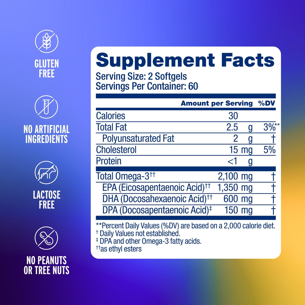 Pack shot of Oceanblue Omega-3 bottle with 60 servings
