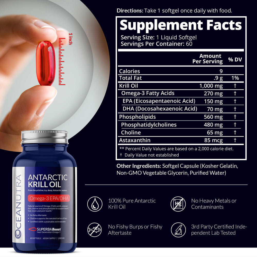 Oceanutra softgel bottle on table highlighting phospholipid content