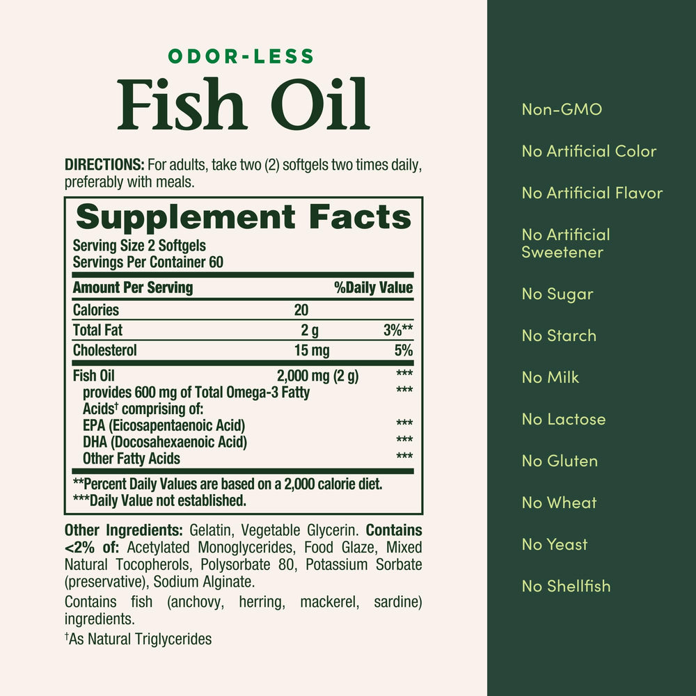 Odor-free fish oil softgels, 120-count