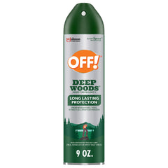 OFF! Deep Woods aerosol bottle for long-lasting outdoor protection during camping.