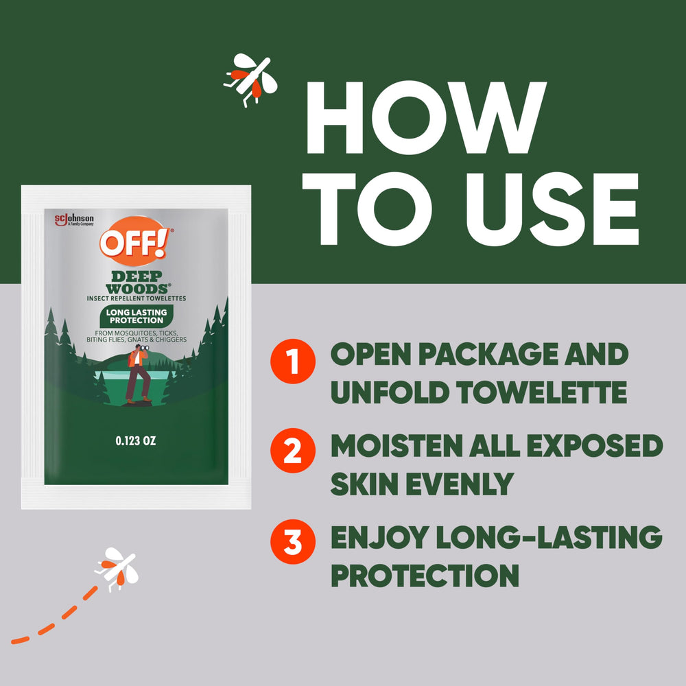 OFF! Deep Woods Wipes purse-pocket size for spontaneous protection during outings.